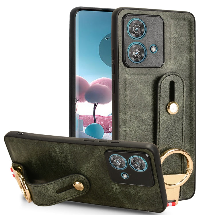 For Motorola Edge 40 Neo 5G Wristband Leather Back Phone Case(Green) - Motorola Cases by PMC TechLife | Online Shopping South Africa | PMC TechLife