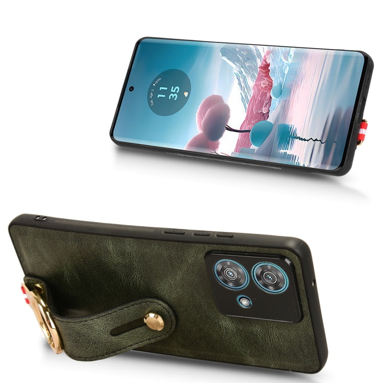 For Motorola Edge 40 Neo 5G Wristband Leather Back Phone Case(Green) - Motorola Cases by PMC TechLife | Online Shopping South Africa | PMC TechLife