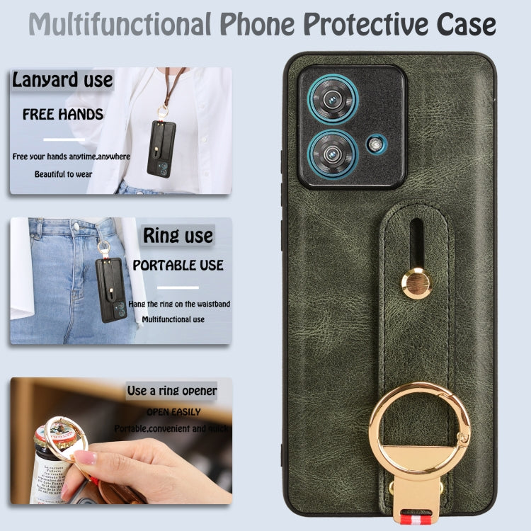 For Motorola Edge 40 Neo 5G Wristband Leather Back Phone Case(Green) - Motorola Cases by PMC TechLife | Online Shopping South Africa | PMC TechLife