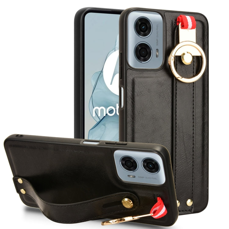 For Motorola Moto G Power 2024 Wristband Leather Back Phone Case(Black) - Motorola Cases by PMC Jewellery | Online Shopping South Africa | PMC Jewellery | Buy Now Pay Later Mobicred