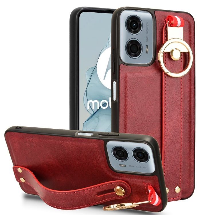 For Motorola Moto G Power 2024 Wristband Leather Back Phone Case(Red) - Motorola Cases by PMC Jewellery | Online Shopping South Africa | PMC Jewellery | Buy Now Pay Later Mobicred