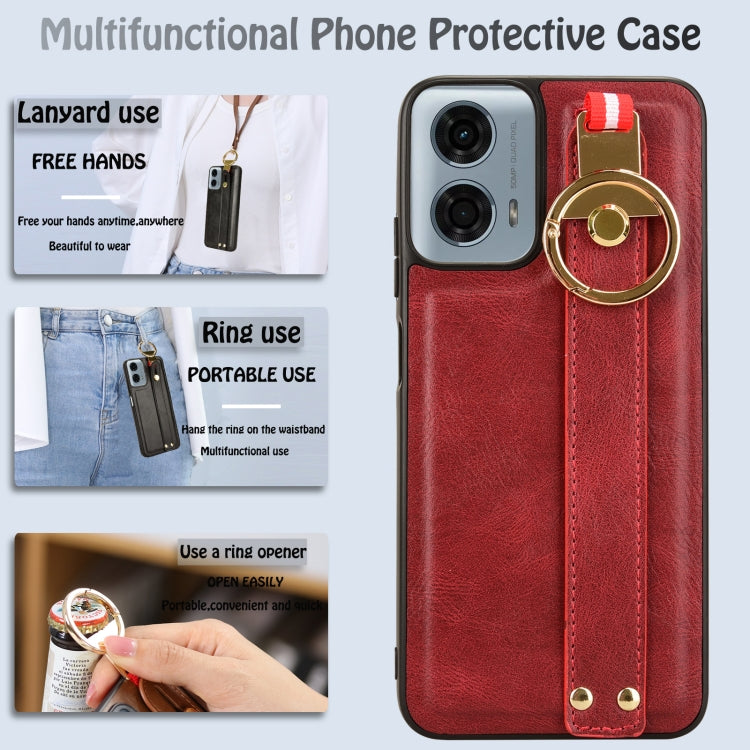 For Motorola Moto G Power 2024 Wristband Leather Back Phone Case(Red) - Motorola Cases by PMC Jewellery | Online Shopping South Africa | PMC Jewellery | Buy Now Pay Later Mobicred