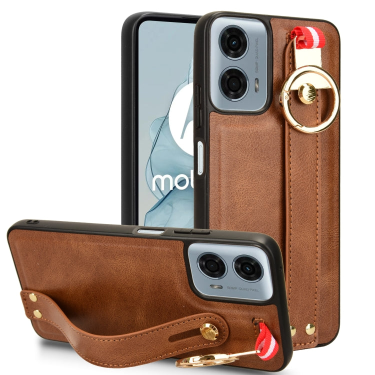 For Motorola Moto G Power 2024 Wristband Leather Back Phone Case(Brown) - Motorola Cases by PMC Jewellery | Online Shopping South Africa | PMC Jewellery | Buy Now Pay Later Mobicred
