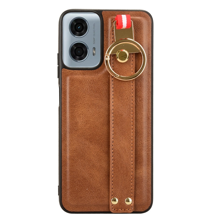 For Motorola Moto G Power 2024 Wristband Leather Back Phone Case(Brown) - Motorola Cases by PMC Jewellery | Online Shopping South Africa | PMC Jewellery | Buy Now Pay Later Mobicred