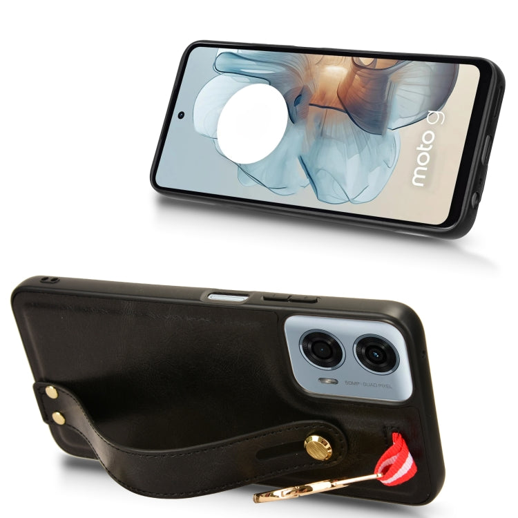 For Motorola Moto G 5G 2024 Wristband Leather Back Phone Case(Black) - Motorola Cases by PMC Jewellery | Online Shopping South Africa | PMC Jewellery | Buy Now Pay Later Mobicred