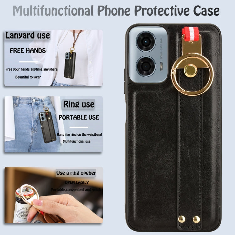 For Motorola Moto G 5G 2024 Wristband Leather Back Phone Case(Black) - Motorola Cases by PMC Jewellery | Online Shopping South Africa | PMC Jewellery | Buy Now Pay Later Mobicred