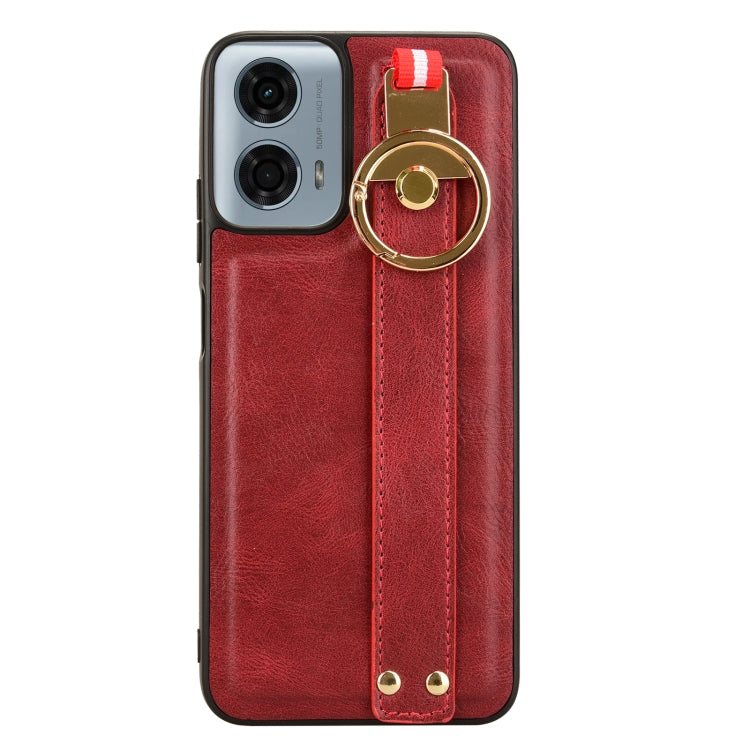For Motorola Moto G 5G 2024 Wristband Leather Back Phone Case(Red) - Motorola Cases by PMC Jewellery | Online Shopping South Africa | PMC Jewellery | Buy Now Pay Later Mobicred