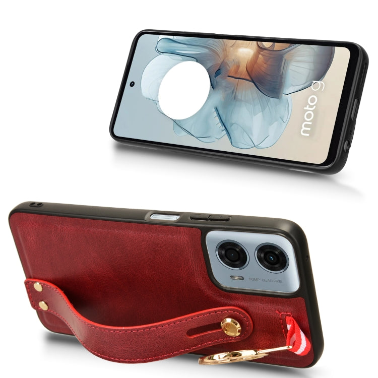 For Motorola Moto G 5G 2024 Wristband Leather Back Phone Case(Red) - Motorola Cases by PMC Jewellery | Online Shopping South Africa | PMC Jewellery | Buy Now Pay Later Mobicred