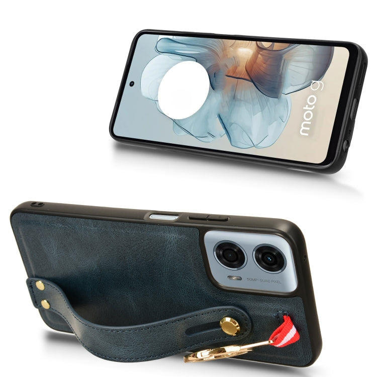 For Motorola Moto G 5G 2024 Wristband Leather Back Phone Case(Blue) - Motorola Cases by PMC Jewellery | Online Shopping South Africa | PMC Jewellery | Buy Now Pay Later Mobicred