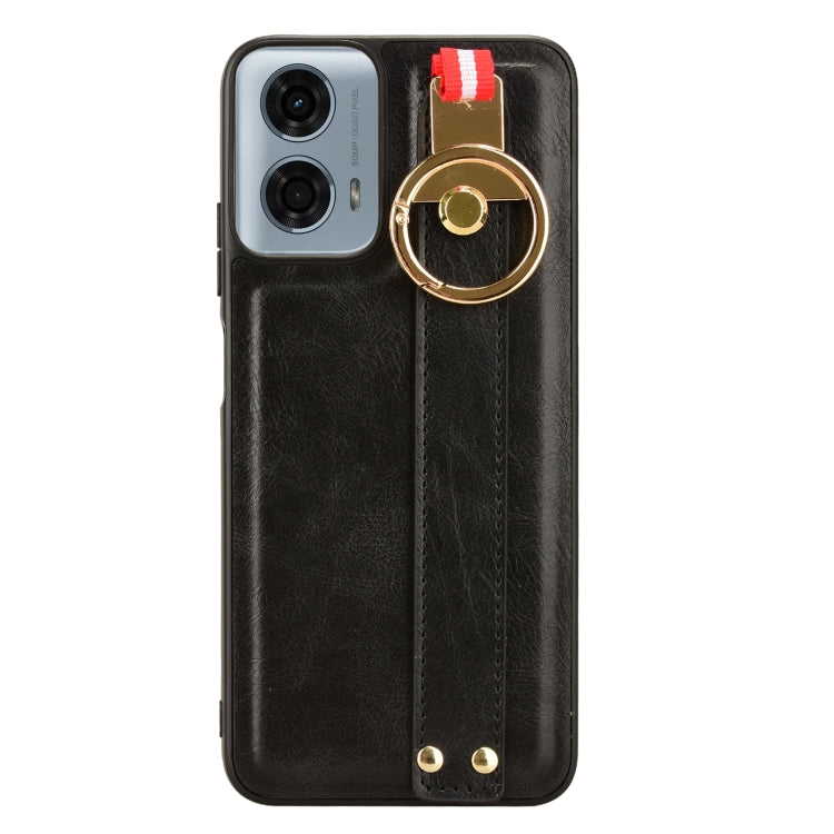 For Motorola Moto G Play 5G 2024 Wristband Leather Back Phone Case(Black) - Motorola Cases by PMC Jewellery | Online Shopping South Africa | PMC Jewellery | Buy Now Pay Later Mobicred