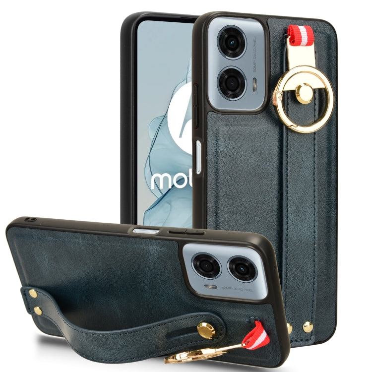 For Motorola Moto G Play 5G 2024 Wristband Leather Back Phone Case(Blue) - Motorola Cases by PMC Jewellery | Online Shopping South Africa | PMC Jewellery | Buy Now Pay Later Mobicred