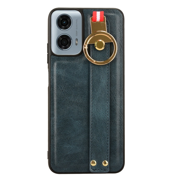 For Motorola Moto G Play 5G 2024 Wristband Leather Back Phone Case(Blue) - Motorola Cases by PMC Jewellery | Online Shopping South Africa | PMC Jewellery | Buy Now Pay Later Mobicred
