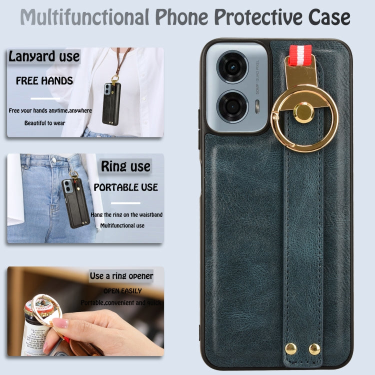 For Motorola Moto G Play 5G 2024 Wristband Leather Back Phone Case(Blue) - Motorola Cases by PMC Jewellery | Online Shopping South Africa | PMC Jewellery | Buy Now Pay Later Mobicred