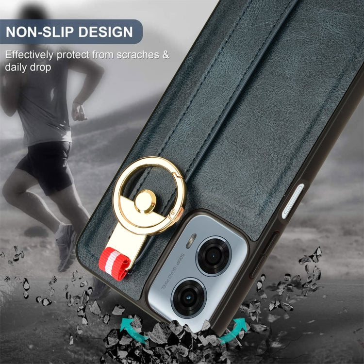 For Motorola Moto G Play 5G 2024 Wristband Leather Back Phone Case(Blue) - Motorola Cases by PMC Jewellery | Online Shopping South Africa | PMC Jewellery | Buy Now Pay Later Mobicred