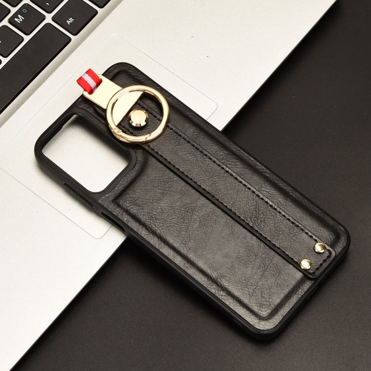 For Motorola Moto G Play 4G 2024 Wristband Leather Back Phone Case(Black) - Motorola Cases by PMC Jewellery | Online Shopping South Africa | PMC Jewellery | Buy Now Pay Later Mobicred