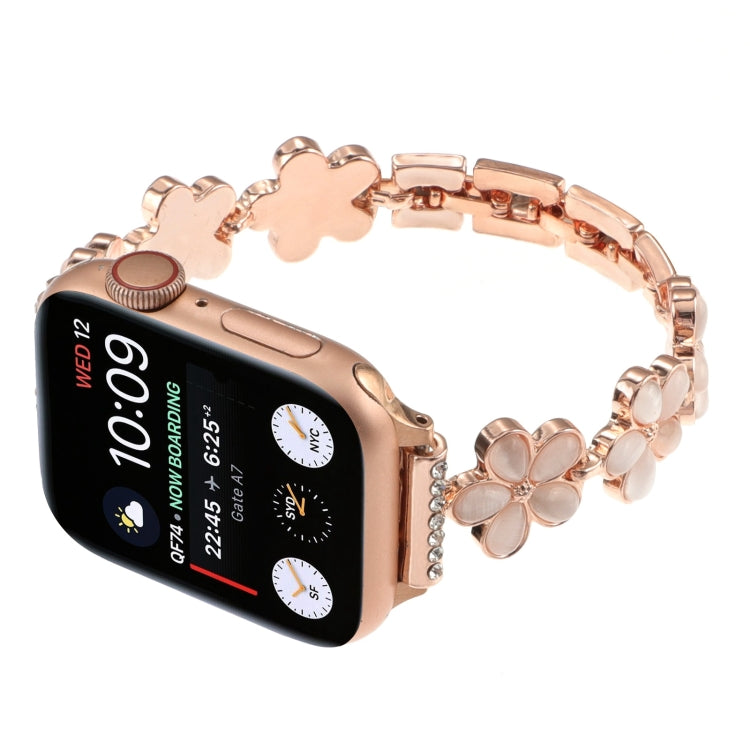 For Apple Watch SE 2023 40mm 5-petaled Flower Zinc Alloy Chain Watch Band(Rose Gold) - Watch Bands by PMC Jewellery | Online Shopping South Africa | PMC Jewellery