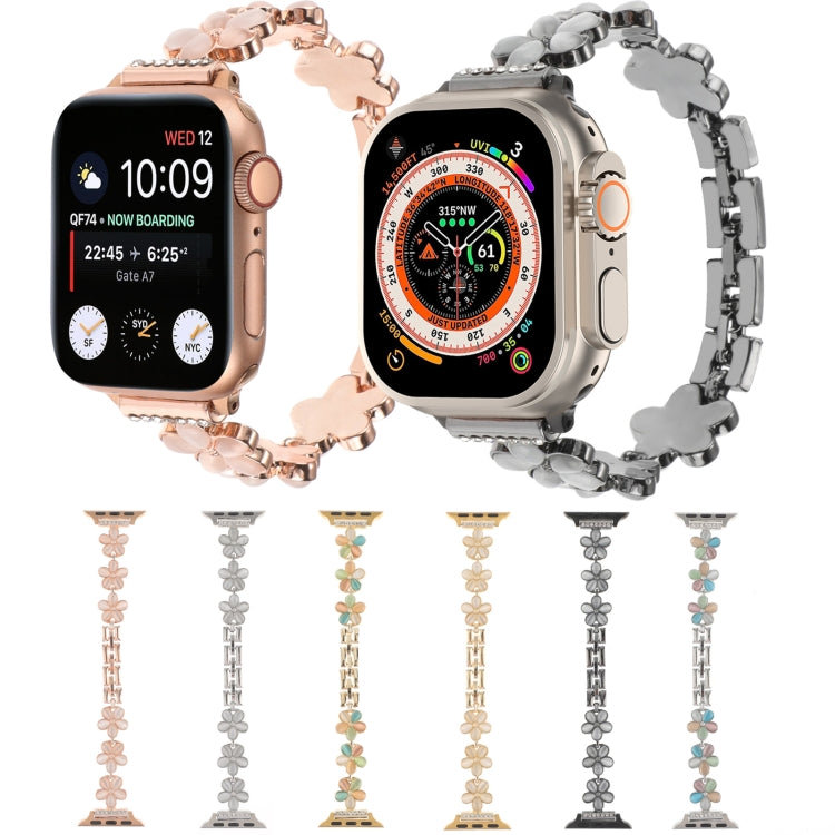 For Apple Watch SE 2023 40mm 5-petaled Flower Zinc Alloy Chain Watch Band(Rose Gold Colorful) - Watch Bands by PMC Jewellery | Online Shopping South Africa | PMC Jewellery