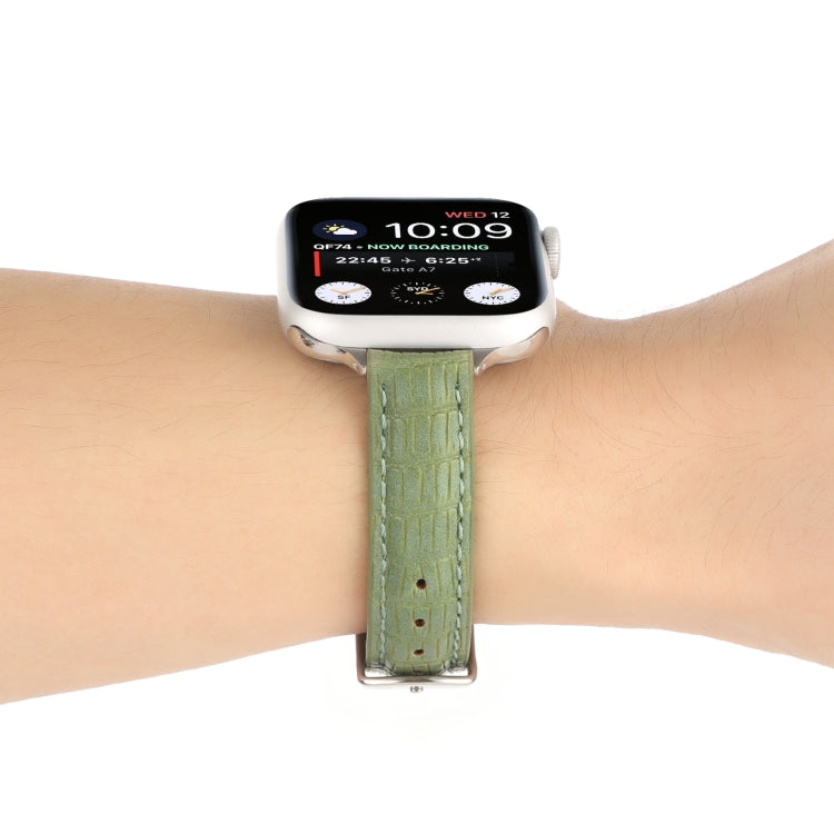 For Apple Watch Ultra 2 49mm Slim Crocodile Leather Watch Band(Light Green) - Watch Bands by PMC TechLife | Online Shopping South Africa | PMC TechLife