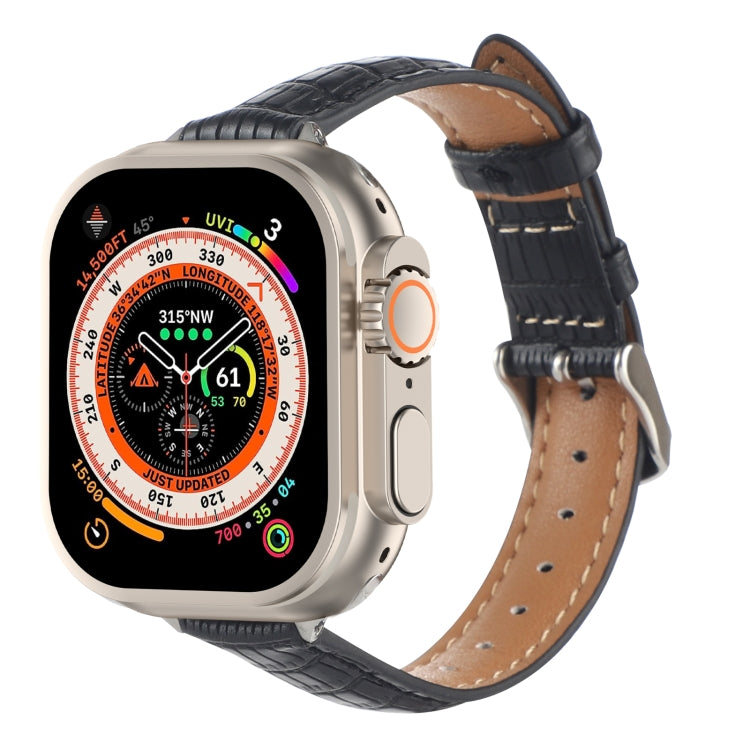 For Apple Watch Ultra 2 49mm Slim Crocodile Leather Watch Band(Black) - Watch Bands by PMC TechLife | Online Shopping South Africa | PMC TechLife | Buy Now Pay Later Mobicred