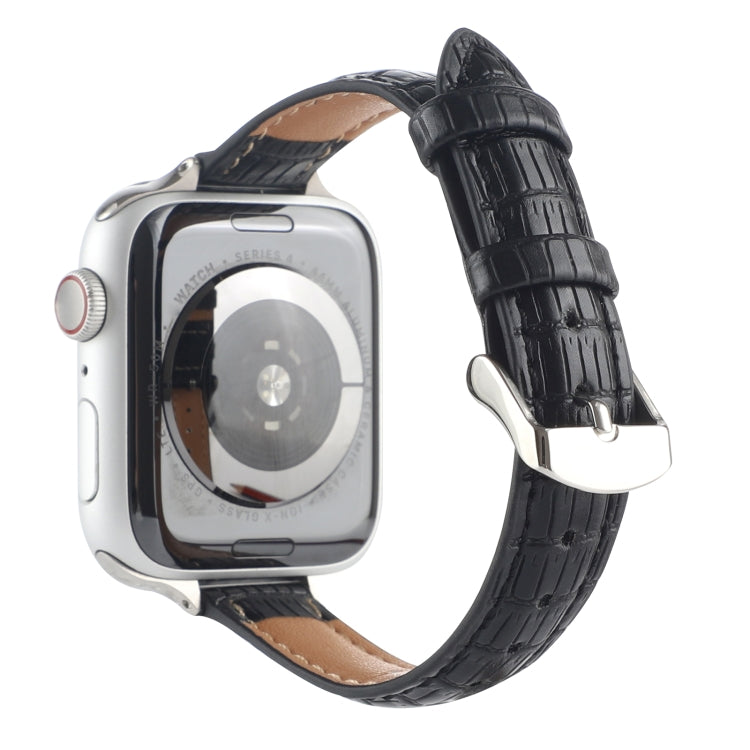 For Apple Watch Ultra 2 49mm Slim Crocodile Leather Watch Band(Black) - Watch Bands by PMC TechLife | Online Shopping South Africa | PMC TechLife | Buy Now Pay Later Mobicred