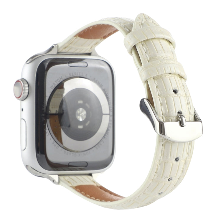 For Apple Watch Ultra 2 49mm Slim Crocodile Leather Watch Band(Beige) - Watch Bands by PMC TechLife | Online Shopping South Africa | PMC TechLife