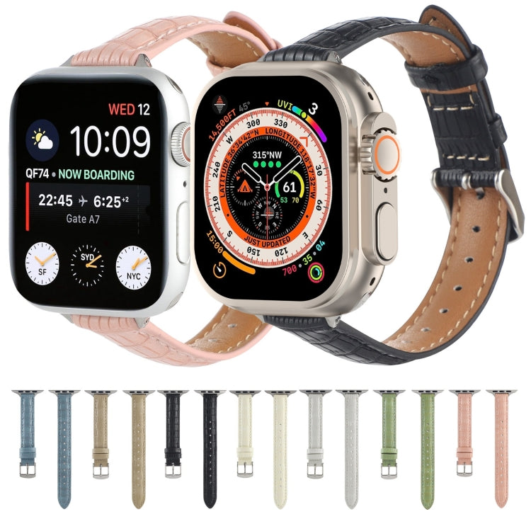 For Apple Watch SE 2023 40mm Slim Crocodile Leather Watch Band(Khaki) - Watch Bands by PMC TechLife | Online Shopping South Africa | PMC TechLife