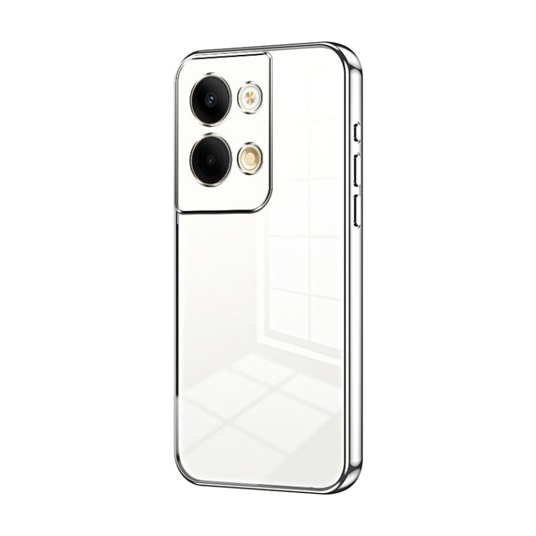 For OPPO Reno9 / Reno9 Pro Transparent Plating Fine Hole Phone Case(Silver) - OPPO Cases by PMC TechLife | Online Shopping South Africa | PMC TechLife | Buy Now Pay Later Mobicred