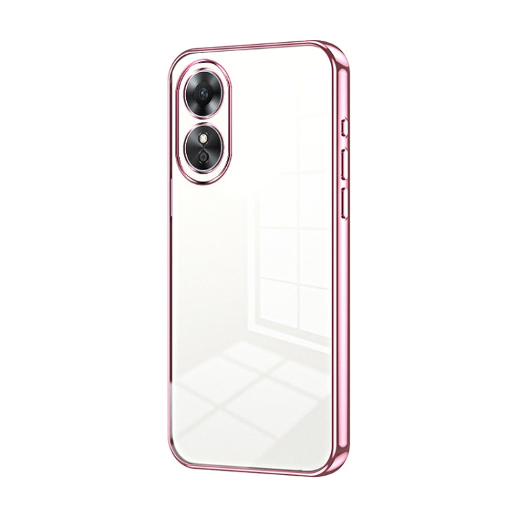 For OPPO A17 / A17K Transparent Plating Fine Hole Phone Case(Pink) - OPPO Cases by PMC TechLife | Online Shopping South Africa | PMC TechLife | Buy Now Pay Later Mobicred