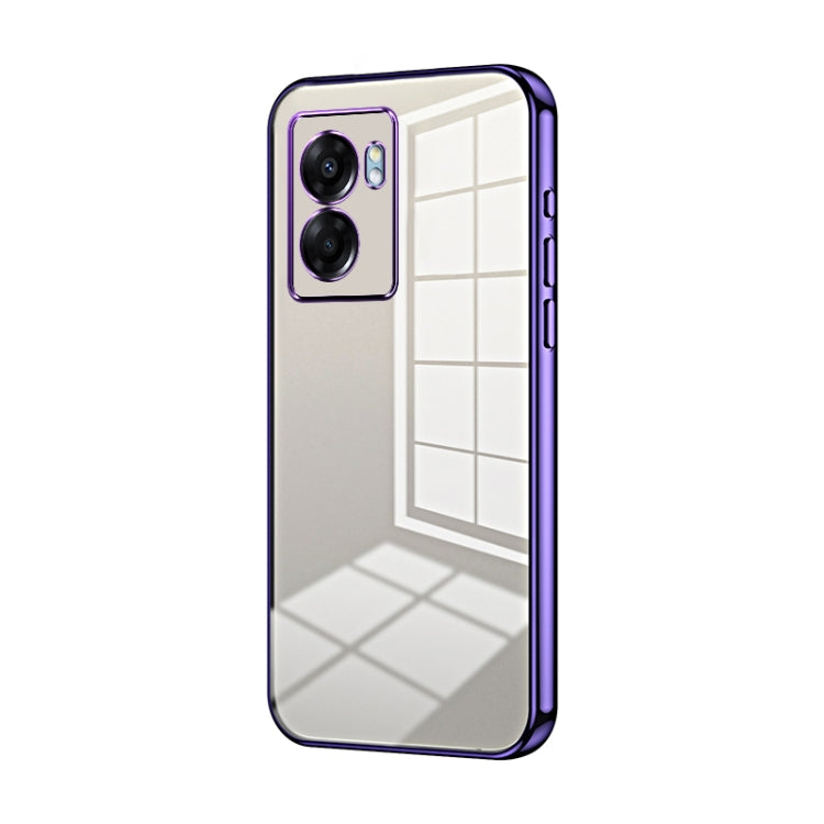 For OPPO A57 5G Transparent Plating Fine Hole Phone Case(Purple) - OPPO Cases by PMC Jewellery | Online Shopping South Africa | PMC Jewellery | Buy Now Pay Later Mobicred