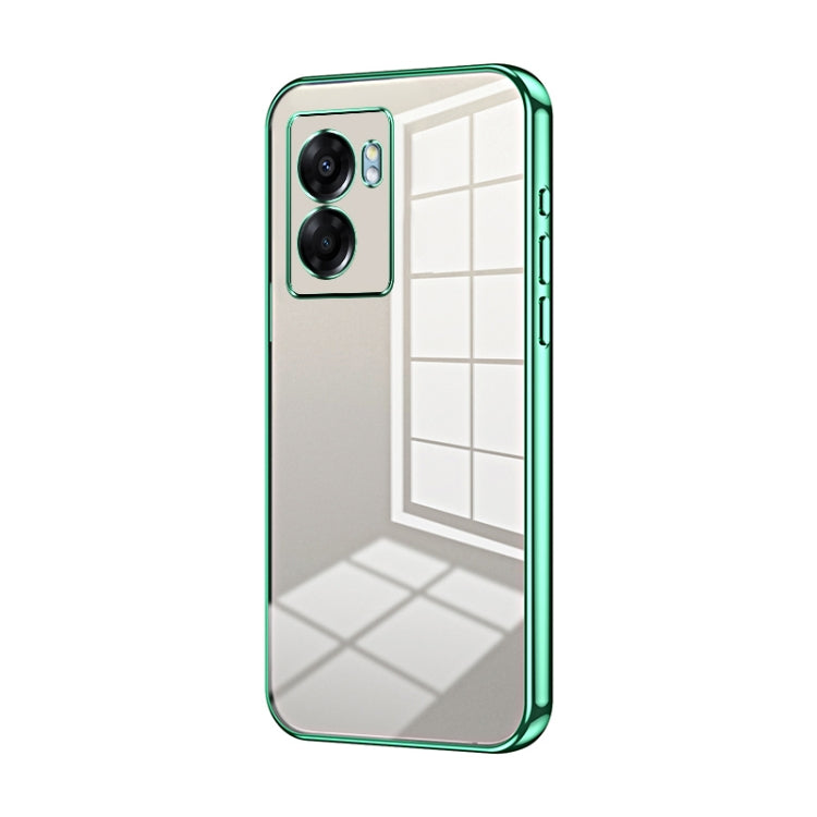 For OPPO A57 5G Transparent Plating Fine Hole Phone Case(Green) - OPPO Cases by PMC TechLife | Online Shopping South Africa | PMC TechLife | Buy Now Pay Later Mobicred