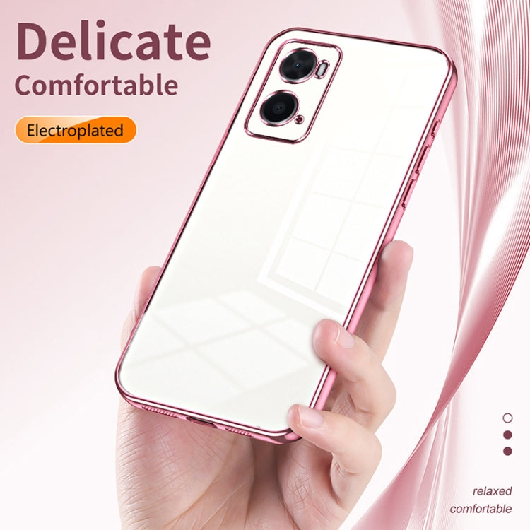 For OPPO A36 / A76 / A96 4G Global Transparent Plating Fine Hole Phone Case(Pink) - OPPO Cases by PMC TechLife | Online Shopping South Africa | PMC TechLife | Buy Now Pay Later Mobicred