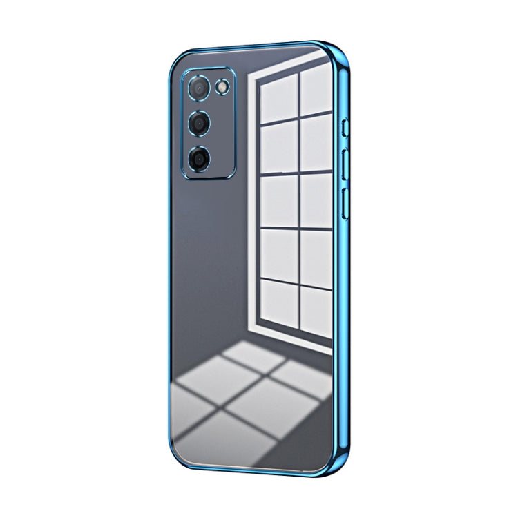 For OPPO A55 5G / A56 / A53s 5G Transparent Plating Fine Hole Phone Case(Blue) - OPPO Cases by PMC TechLife | Online Shopping South Africa | PMC TechLife | Buy Now Pay Later Mobicred