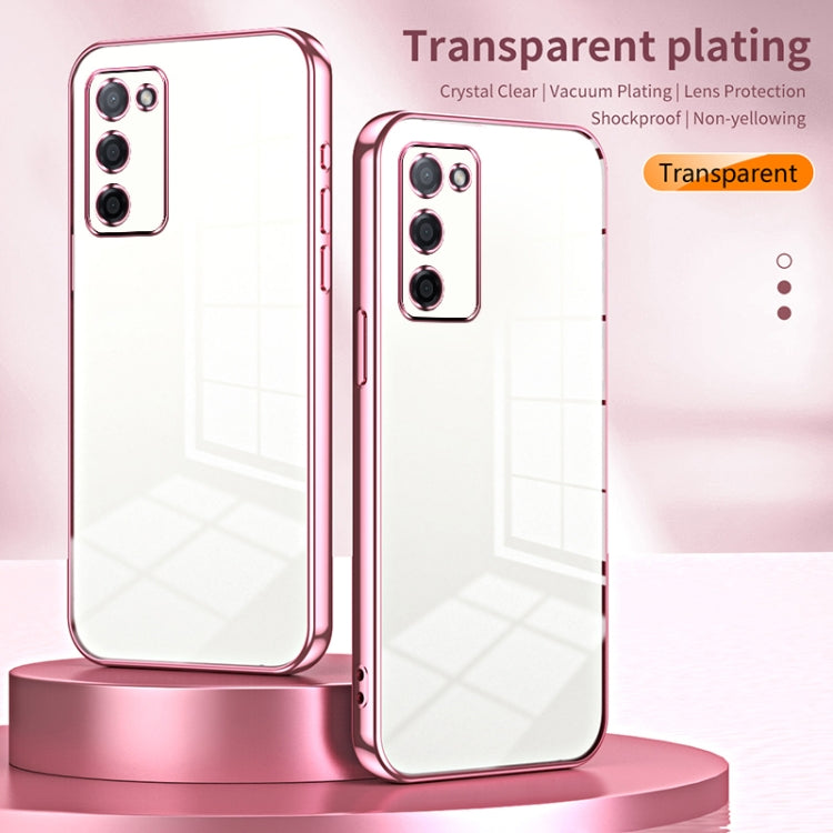 For OPPO A55 5G / A56 / A53s 5G Transparent Plating Fine Hole Phone Case(Blue) - OPPO Cases by PMC TechLife | Online Shopping South Africa | PMC TechLife | Buy Now Pay Later Mobicred