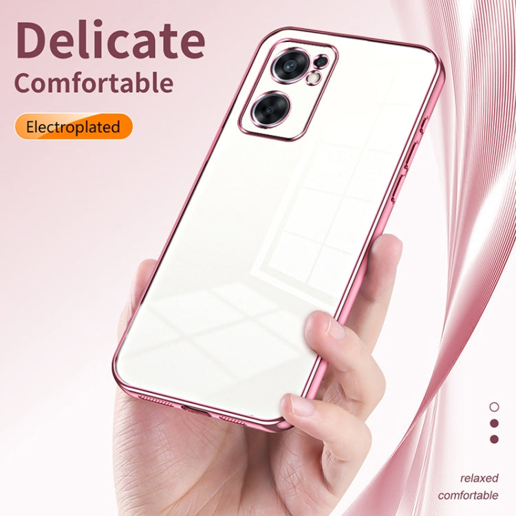 For OPPO Reno7 SE Transparent Plating Fine Hole Phone Case(Silver) - OPPO Cases by PMC TechLife | Online Shopping South Africa | PMC TechLife | Buy Now Pay Later Mobicred