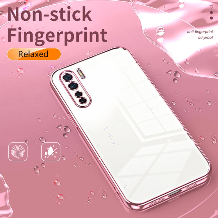 For OPPO Reno3 4G / F15 / A91 Transparent Plating Fine Hole Phone Case(Blue) - OPPO Cases by PMC Jewellery | Online Shopping South Africa | PMC Jewellery | Buy Now Pay Later Mobicred