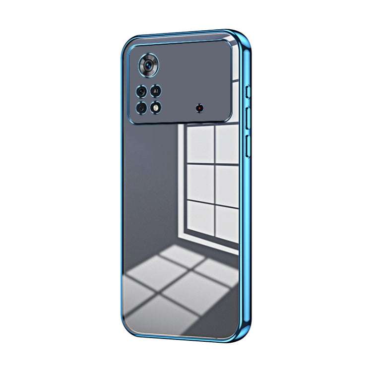 For Xiaomi Poco X4 Pro 5G Transparent Plating Fine Hole Phone Case(Blue) - Xiaomi Cases by PMC Jewellery | Online Shopping South Africa | PMC Jewellery