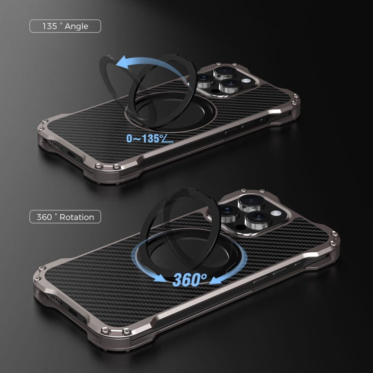 For iPhone 15 R-JUST RJ51-1 Hollow Rotating Holder MagSafe Magnetic Metal Phone Case(Silver Grey) - free shipping - PMC TechLife - Order now!