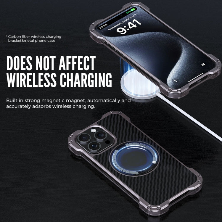 For iPhone 13 Pro Max R-JUST RJ51-1 Hollow Rotating Holder MagSafe Magnetic Metal Phone Case(Silver Grey) - free shipping - PMC TechLife - Order now!