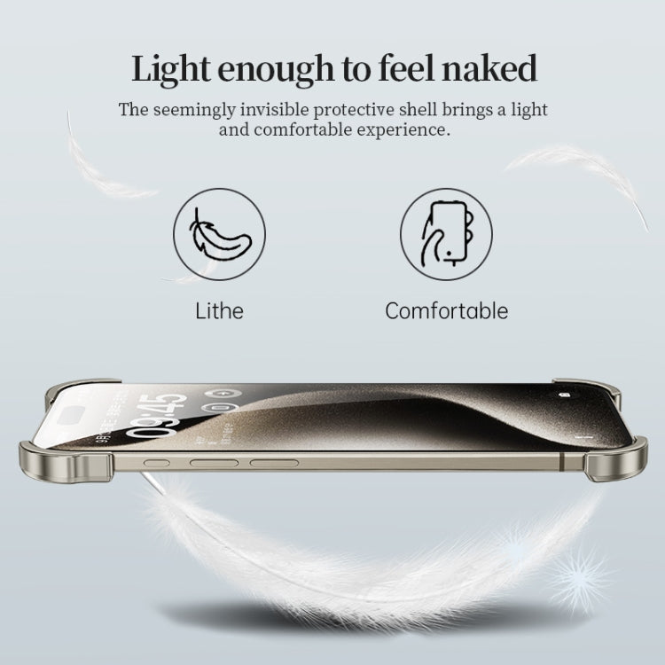 For iPhone 15 Pro Max Frameless Metal Corner Pad Phone Case with Lens Film(White) - iPhone 15 Pro Max Cases by PMC TechLife | Online Shopping South Africa | PMC TechLife | Buy Now Pay Later Mobicred