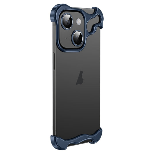 For iPhone 15 Frameless Metal Corner Pad Phone Case with Lens Film(Blue) - iPhone 15 Cases by PMC Jewellery | Online Shopping South Africa | PMC Jewellery | Buy Now Pay Later Mobicred