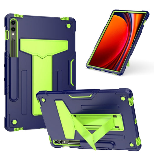 For Samsung Galaxy Tab S9 FE+ / S9+ T Holder Robot Silicone Hybrid PC Tablet Case(Navy Yellow Green) - Galaxy Tab S9+ Cases by PMC Jewellery | Online Shopping South Africa | PMC Jewellery | Buy Now Pay Later Mobicred