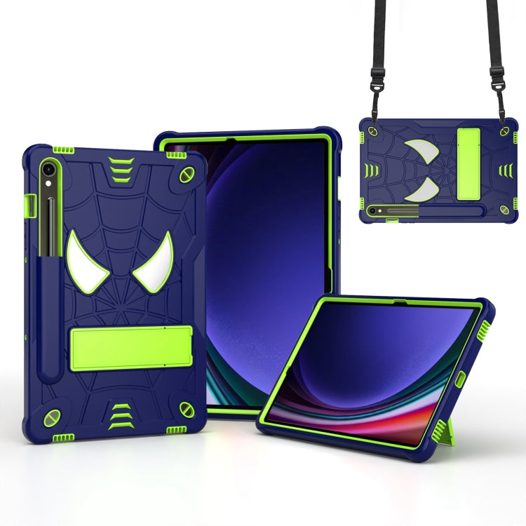 For Samsung Galaxy Tab S9 FE / S9 Fold-Holder Spider Silicone Hybrid PC Tablet Case(Navy Yellow Green) - Galaxy Tab S9 Cases by PMC Jewellery | Online Shopping South Africa | PMC Jewellery | Buy Now Pay Later Mobicred