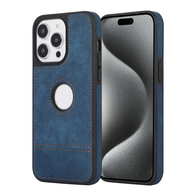 For iPhone 15 Pro Splicing Sewing Hollow Cutout PU Phone Case(Blue) - iPhone 15 Pro Cases by PMC TechLife | Online Shopping South Africa | PMC TechLife | Buy Now Pay Later Mobicred