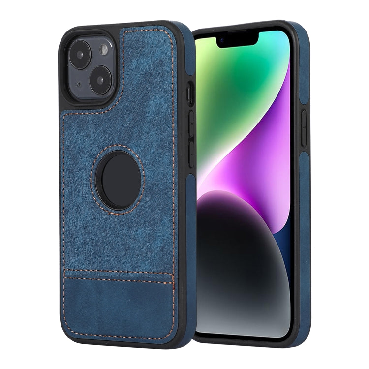 For iPhone 14 Plus Splicing Sewing Hollow Cutout PU Phone Case(Blue) - iPhone 14 Plus Cases by PMC TechLife | Online Shopping South Africa | PMC TechLife