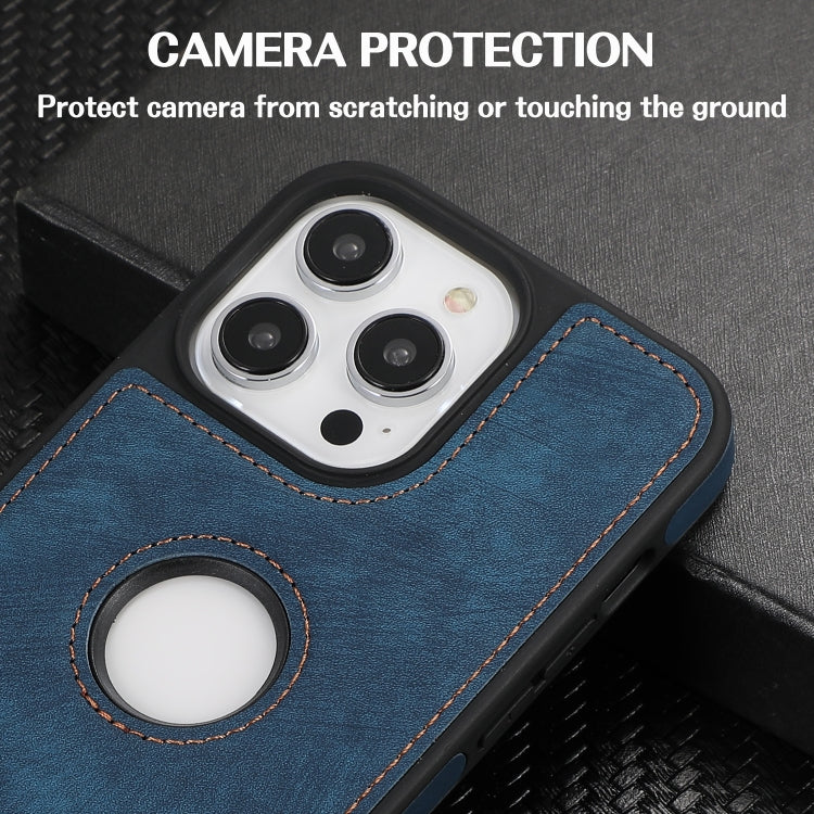 For iPhone 14 Plus Splicing Sewing Hollow Cutout PU Phone Case(Blue) - iPhone 14 Plus Cases by PMC TechLife | Online Shopping South Africa | PMC TechLife