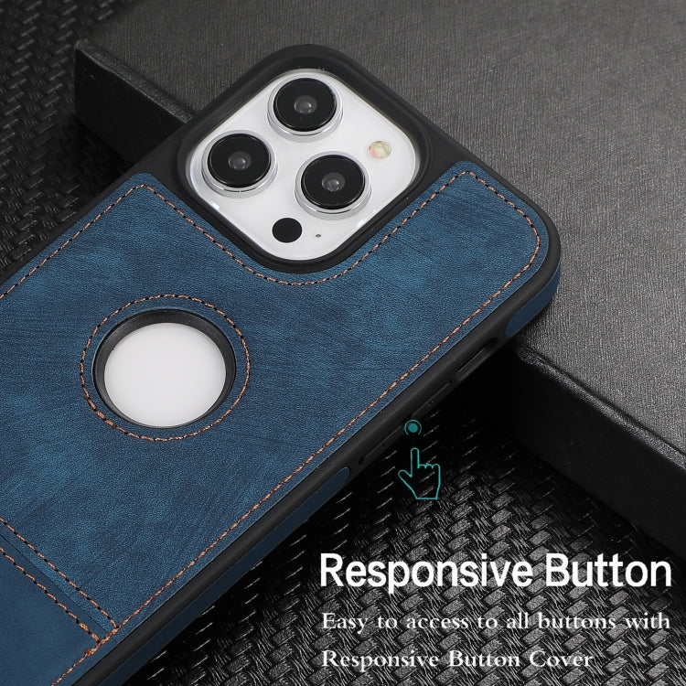 For iPhone 14 Pro Max Splicing Sewing Hollow Cutout PU Phone Case(Blue) - iPhone 14 Pro Max Cases by PMC TechLife | Online Shopping South Africa | PMC TechLife