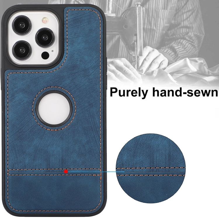 For iPhone 12 / 12 Pro Splicing Sewing Hollow Cutout PU Phone Case(Blue) - iPhone 12 / 12 Pro Cases by PMC TechLife | Online Shopping South Africa | PMC TechLife