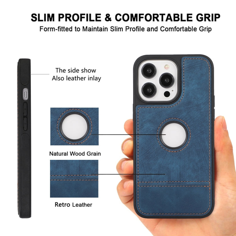 For iPhone 12 / 12 Pro Splicing Sewing Hollow Cutout PU Phone Case(Blue) - iPhone 12 / 12 Pro Cases by PMC TechLife | Online Shopping South Africa | PMC TechLife