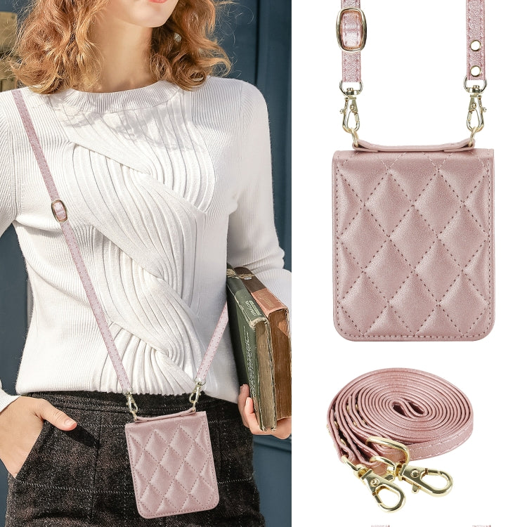 For Motorola Razr 40 Rhombic Texture Phone Case with Long & Short Lanyard(Rose Gold) - Motorola Cases by PMC TechLife | Online Shopping South Africa | PMC TechLife | Buy Now Pay Later Mobicred