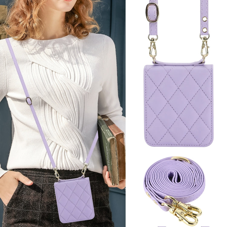 For Motorola Razr 40 Rhombic Texture Phone Case with Long & Short Lanyard(Light Purple) - Motorola Cases by PMC TechLife | Online Shopping South Africa | PMC TechLife | Buy Now Pay Later Mobicred